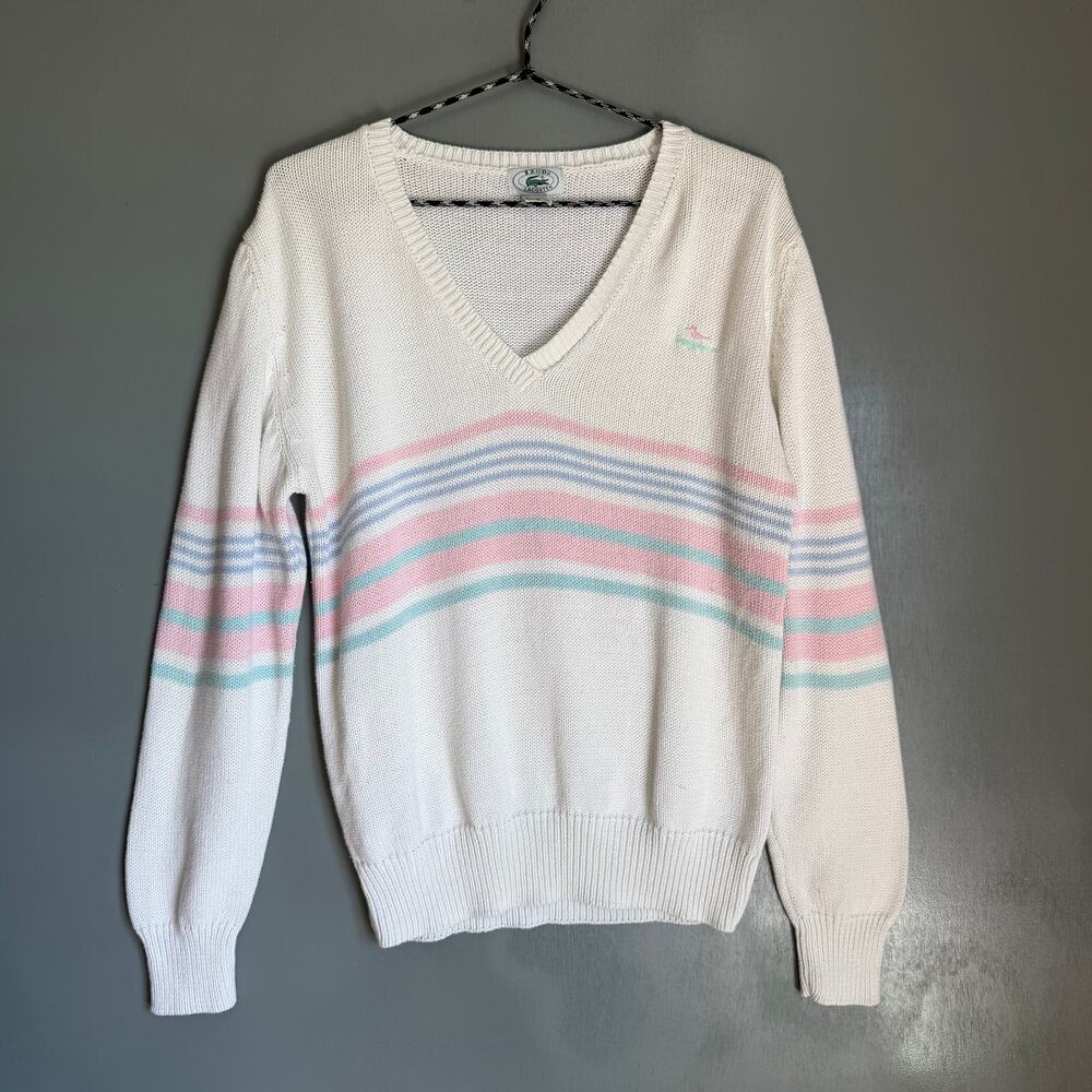 Vintage IZOD LA COSTE Women's S "Sandpiper" Striped Cotton Blend Knit Pullover